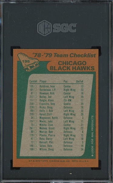 Chicago Blackhawks - 1978-1979 Topps NHL Hockey Team Card #195 - SGC 8 NM - Shuga Records