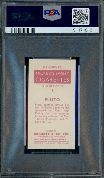 Pluto - 1957 Walt Disney Barratt & CO. Ltd Tobacco Card - Card #7 - Mickey's Sweet Cigarettes - PSA 8 NM-MT - Shuga Records