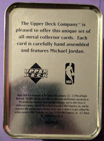 New 1996 Upper Deck Michael Jordan - Chicago Bulls #23 - 6 Metal Cards Set & Collector Tin - Shuga Records