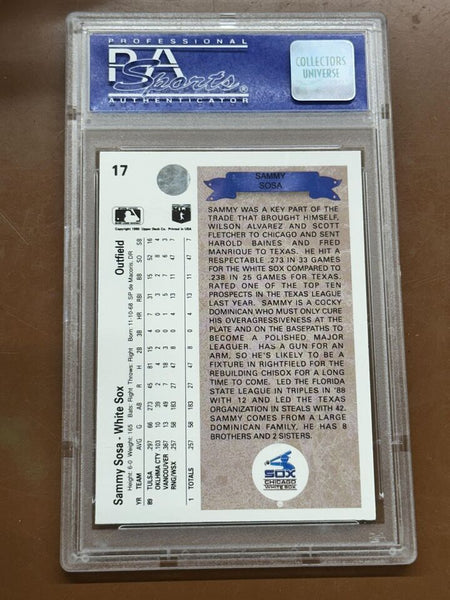 Sammy Sosa - Star Rookie - 1990 Upper Deck Card #17 - PSA 9 MINT - Shuga Records