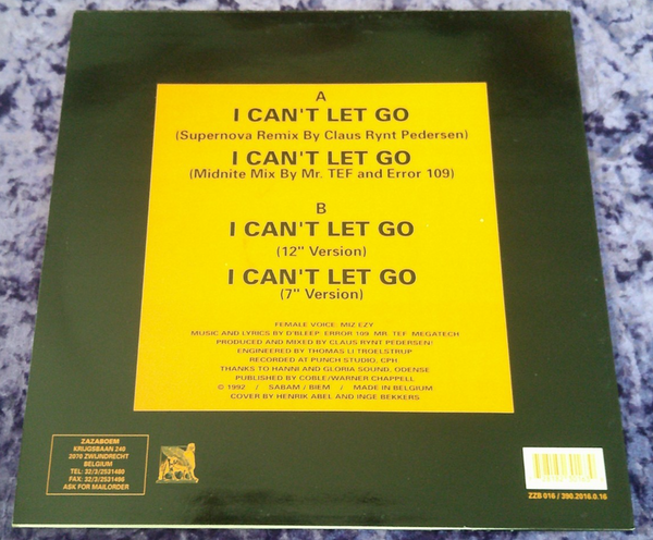 D'Bleep Featuring Miz Ezy - I Can't Let Go - Mint- 12" Single Record 1992 Zazaboem Belgium Vinyl - Techno / Acid House - Shuga Records