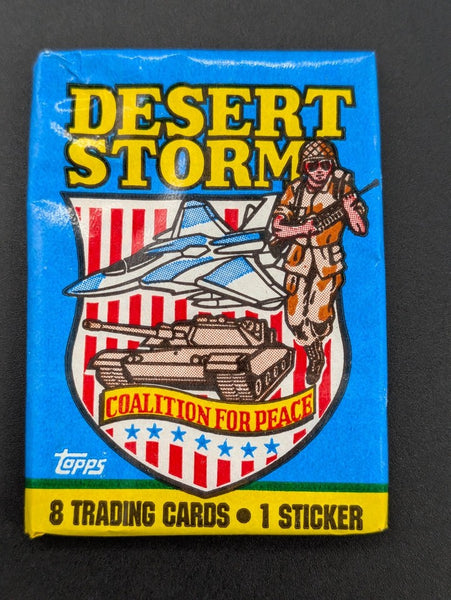 (1) One Pack - 1991 TOPPS Desert Storm Coalition For Peace Trading Card Homecoming Edition - 8 Cards & 1 Sticker - Shuga Records