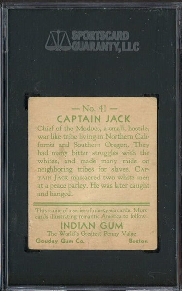 Captain Jack - 1933-1940 Goudey Indian Gum Card #41- SGC 40 / 3 / VG - Shuga Records