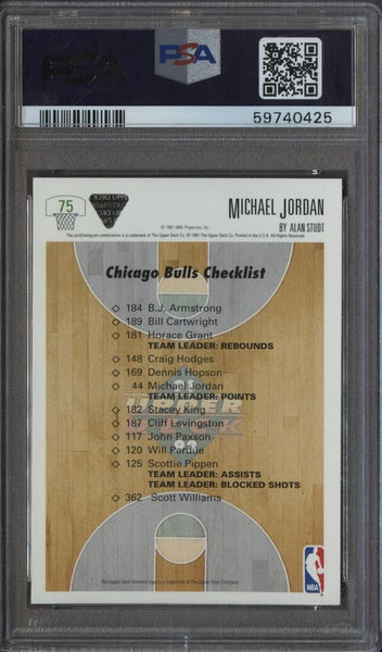 Michael Jordan - 1991 Upper Deck Card #75 Chicago Bulls Checklist PSA 8 NM-MT - Shuga Records