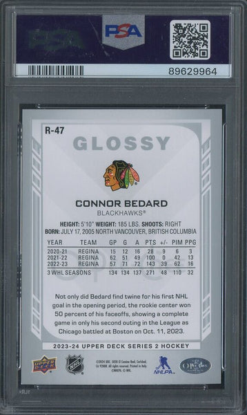 Connor Bedard - 2023 Upper Deck OPC Glossy Card #R47 Chicago Blackhawks - PSA 9 MINT - Shuga Records