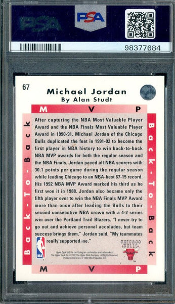 Michael Jordan - 1992 Upper Deck BACK TO BACK MVP Card #67 Chicago Bulls - PSA 8 NM-MT - Shuga Records