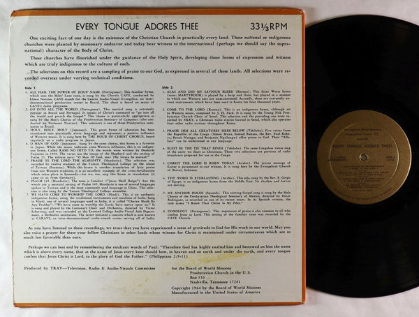 Various - Every Tongue Adores Thee! Praise To God In Many Languages Recorded Overseas - VG+ LP Record 1960 Private Press USA Vinyl - Xian / Folk / Psychedelic - Shuga Records