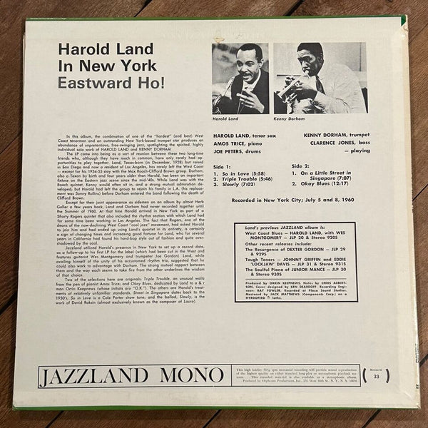 Harold Land With Kenny Dorham – Eastward Ho! Harold Land In New York (1960) - Mint- LP Record 1966 Jazzland USA Stereo Vinyl - Jazz / Hard Bop - Shuga Records
