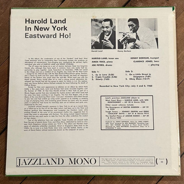 Harold Land With Kenny Dorham – Eastward Ho! Harold Land In New York (1960) - Mint- LP Record 1966 Jazzland USA Stereo Vinyl - Jazz / Hard Bop