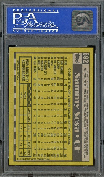 Sammy Sosa - 1990 Topps Card #692 - PSA 9 MINT Chicago White Sox - Shuga Records