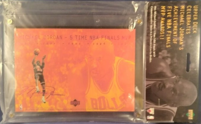 New - 1997 Michael Jordan - Upper Deck 5 Time NBA Finals MVP Jumbo Card in Lucite Holder - Shuga Records