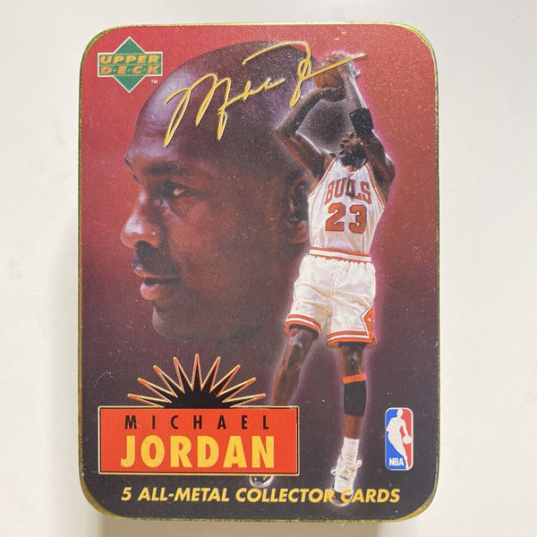 New 1996 Upper Deck Michael Jordan - Chicago Bulls #23 - 5 Metal Cards Set & Collector Tin - Shuga Records