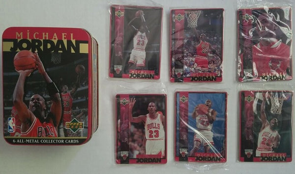 New 1996 Upper Deck Michael Jordan - Chicago Bulls #23 - 6 Metal Cards Set & Collector Tin - Shuga Records