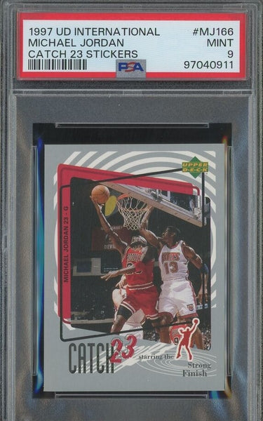 Michael Jordan - 1997 Upper Deck International Catch 23 Stickers Card NBA #MJ166 Chicago Bulls - PSA 9 MINT - Shuga Records