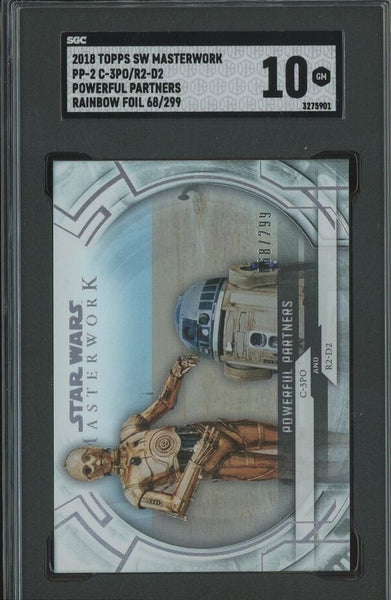 C-3PO & R2-D2 - 2018 Topps Star Wars Rainbow Foil Card PP-2 Numbered 068/299 - SGC 10 GEM MINT - Shuga Records