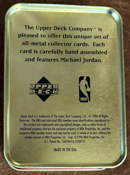 New 1996 Upper Deck Michael Jordan - Chicago Bulls #23 - 5 Metal Cards Set & Collector Tin - Shuga Records