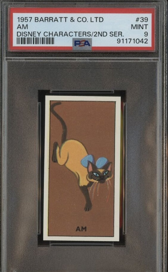 Am - Lady And The Tramp - 1957 Walt Disney Barratt & CO. Ltd Tobacco Card - Card #39 - Mickey's Sweet Cigarettes - PSA 9 MINT - Shuga Records