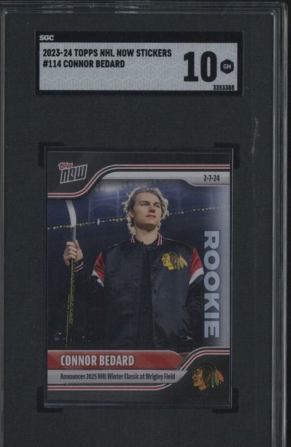 Connor Bedard - 2023 Topps NOW Sticker Card #114 Chicago Blackhawks - SGC 10 GEM MINT - Shuga Records