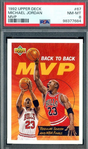 Michael Jordan - 1992 Upper Deck BACK TO BACK MVP Card #67 Chicago Bulls - PSA 8 NM-MT - Shuga Records