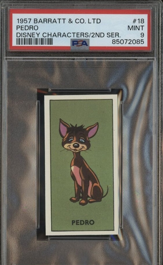 Pedro - Lady And The Tramp - 1957 Walt Disney Barratt & CO. Ltd Tobacco Card - Card #18 - Mickey's Sweet Cigarettes - PSA 9 MINT - Shuga Records