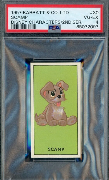 Scamp - Lady And The Tramp - 1957 Walt Disney Barratt & CO. Ltd Tobacco Card - Card #30 - Mickey's Sweet Cigarettes - PSA 4 VG-Ex - Shuga Records