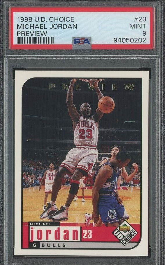 Michael Jordan - 1998-1999 Upper Deck Choice Preview NBA Card #23 Chicago Bulls - PSA 9 MINT - Shuga Records