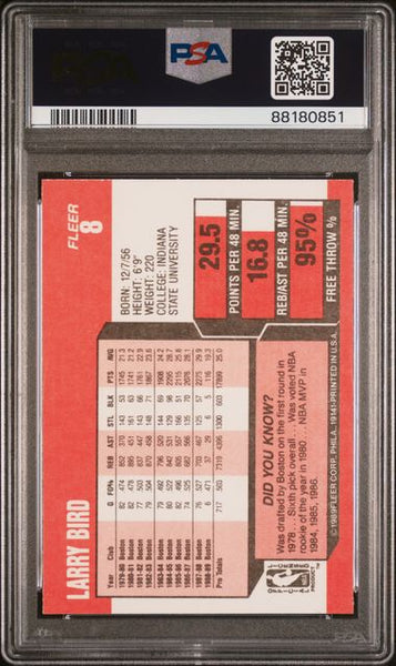 1989 LARRY BIRD Fleer Card #8 Boston Celtics HOF PSA 8