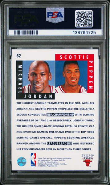 1992 UPPER DECK #62 MICHAEL JORDAN/SCOTTIE PIPPEN - Chicago Bulls HOF PSA 7 NM