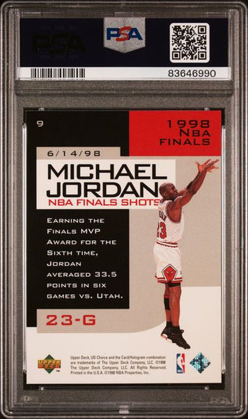 Michael Jordan 1998 Upper Deck CHOICE PREVIEW NBA FINALS SHOT Card #9 Chicago Bulls HOF PSA 8