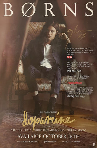 Signed Autographed - BØRNS – Dopamine -  2015 USA 11" x 17" Double Sided Promo Poster - p0031-2