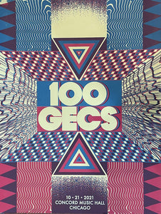 100 Gecs - Concord Music Hall Chicago - 18" x 24" Starman Press Screen Print Poster (Green Tint) - p0417 - Shuga Records