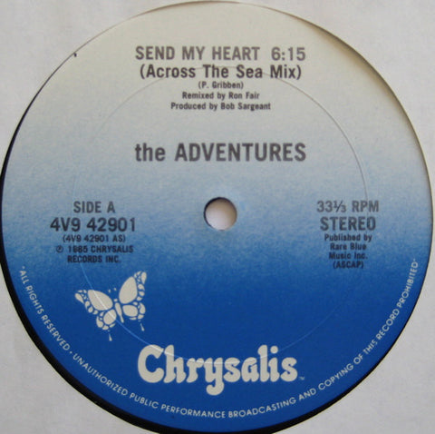 The Adventures - Send My Heart VG+ - 12" Single 1985 Chrysalis USA 4V9 42901 - Synth-Pop