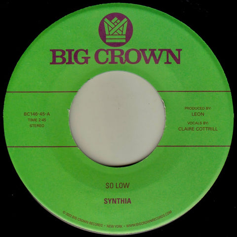 Synthia - So Low / You & I - New 7" Single Record 2023 Big Crown Vinyl - Boogie / Synth-pop / Lo-fi