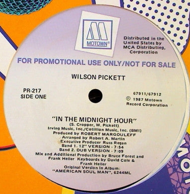 Wilson Pickett ‎– In The Midnight Hour VG+ 12" Single 1987 Motown Promo - Soul / Funk