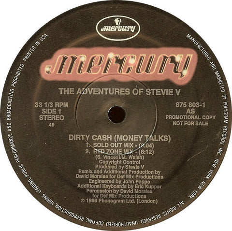 The Adventures Of Stevie V - Dirty Cash (Money Talks) VG+ - 12" Single 1990 Mercury USA - House