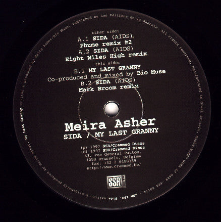 Meira Asher ‎– SIDA / My Last Granny - New 12" Single 1997 Belgium SSR Vinyl - Trip Hop / Dub