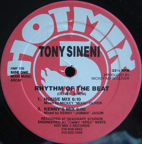 Tony Sineni - Rhythm Of The Beat VG+ - 12" Single 1987 Hot Mix 5 USA - Chicago House