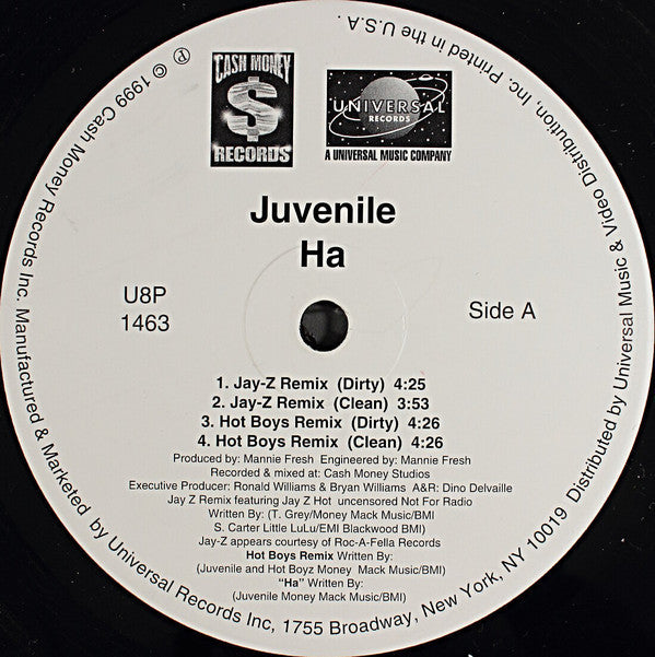 Juvenile ‎- Ha - VG+ 12" Single Promo 1999 - Hip Hop