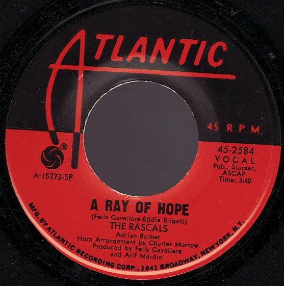 The Rascals - A Ray Of Hope / Any Dance'll Do - VG+ 7" Single 45 Record 1968 USA Atlantic - Pop Rock