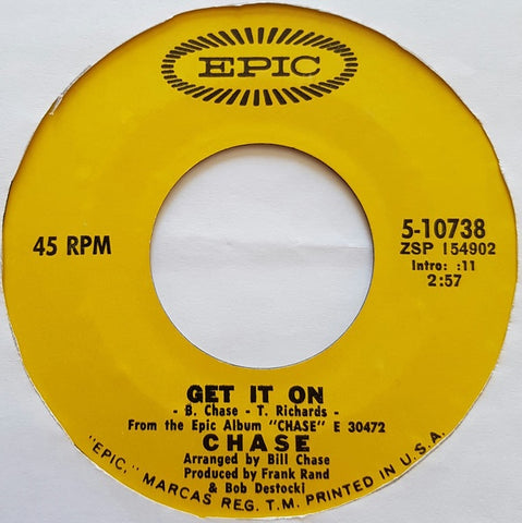Chase  ‎– Get It On / River - VG+ 45rpm 1971 USA - Jazz / Rock