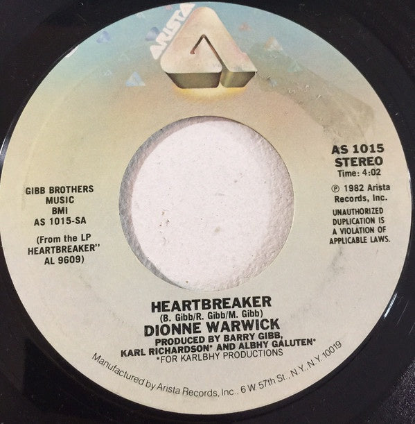 Dionne Warwick - Heartbreaker / I Can't See Anything (But You) - Mint- 7" Single 45RPM 1982 Arista White Label Promo USA - Soul - Shuga Records