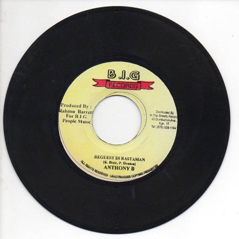 Anthony B / Powerman ‎– Reguest Di Rastaman / Shaka Kan - VG+ 7" Single 45 rpm B.I.G. Records Jamaica - Reggae