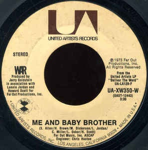 War- Me And Baby Brother / In Your Eyes- VG+ 7" Single 45RPM- 1973 United Artists Records USA- Funk/Soul