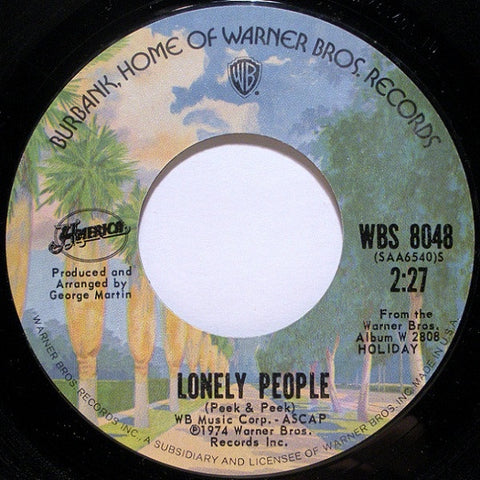 America - Lonely People / Mad Dog - M- 7" Single 45RPM 1974 Warner Bros. USA - Rock