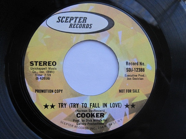 Cooker – Try (Try To Fall In Love) VG+ 7" Single 45 rpm 1974 Scepter Promo USA - Pop / Vocal