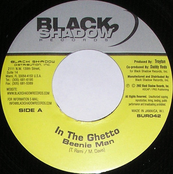 Beenie Man ‎– In The Ghetto - VG+ 45rpm 2002 Jamaica - Reggae / Dancehall - Shuga Records