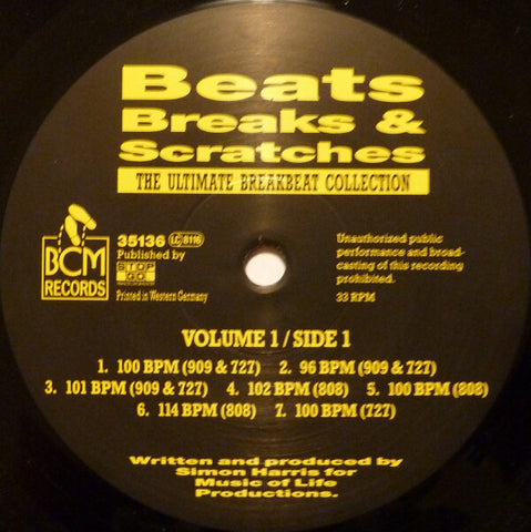 Simon Harris - Beats, Breaks & Scratches (The Ultimate Breakbeat Collection) Vol. 1 VG- - 12" Single 1988 BCM Germany Import - Breaks