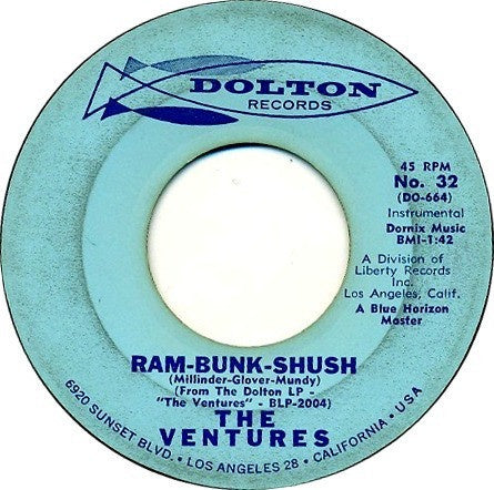 The Ventures ‎– Ram-Bunk-Shush / Lonely Heart VG 7" Single 45 rpm 1960 Dolton USA - Rockabilly