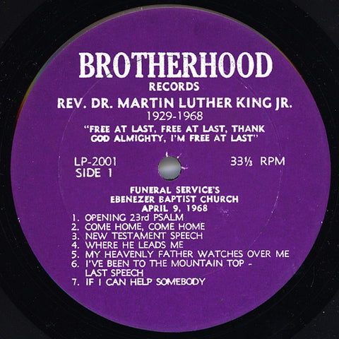 Rev. Dr. Martin Luther King Jr.  ‎– Funeral Services Ebenezer Baptist Church, April 9, 1968 - VG+ (No Original Cover) 1968 Brotherhood USA - Spoken Word / Speech