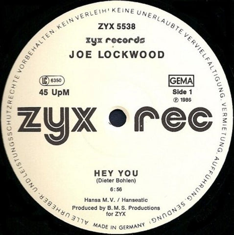 Joe Lockwood ‎– Hey You - VG 12" Single 1986 German Import Original Press - Italo Disco / Hi-NrG